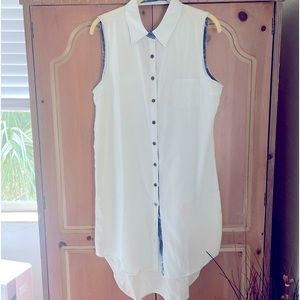 Isabel Lu  Blue Chambray Sleeveless Shirtdress Contrasting Dark Blue Placket   M